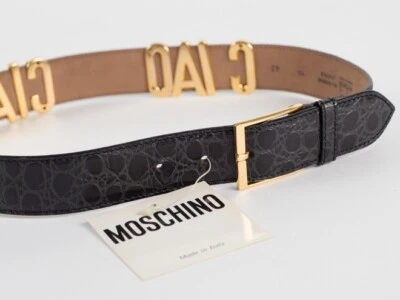 Nuevo Cinturón Moschino Redwall "Ciao" Cuero Negro Croc Repujado Talla EU 42 Foto 1 de 3