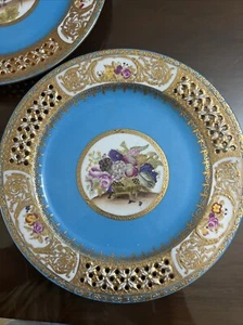 2 Antique Sevres Style Reticulated Floral Plates Minty Condition 10”Mark Limoges - Picture 1 of 21