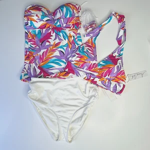 Conjunto de 3 piezas de traje de baño floral de bikini Anne Cole parte inferior blanca para mujer XS NUEVO CON ETIQUETAS - Imagen 1 de 9