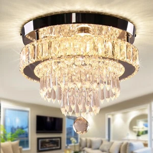 Crystal Chandeliers 11.8" Modern Crystal Light Fixtures LED Flush Mount Chand... - Picture 1 of 9