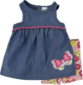 Just One You 2 Pc Baby Blue Pink Cotton Sleeveless Dress Floral Shorts Set 3 MO - Picture 1 of 4