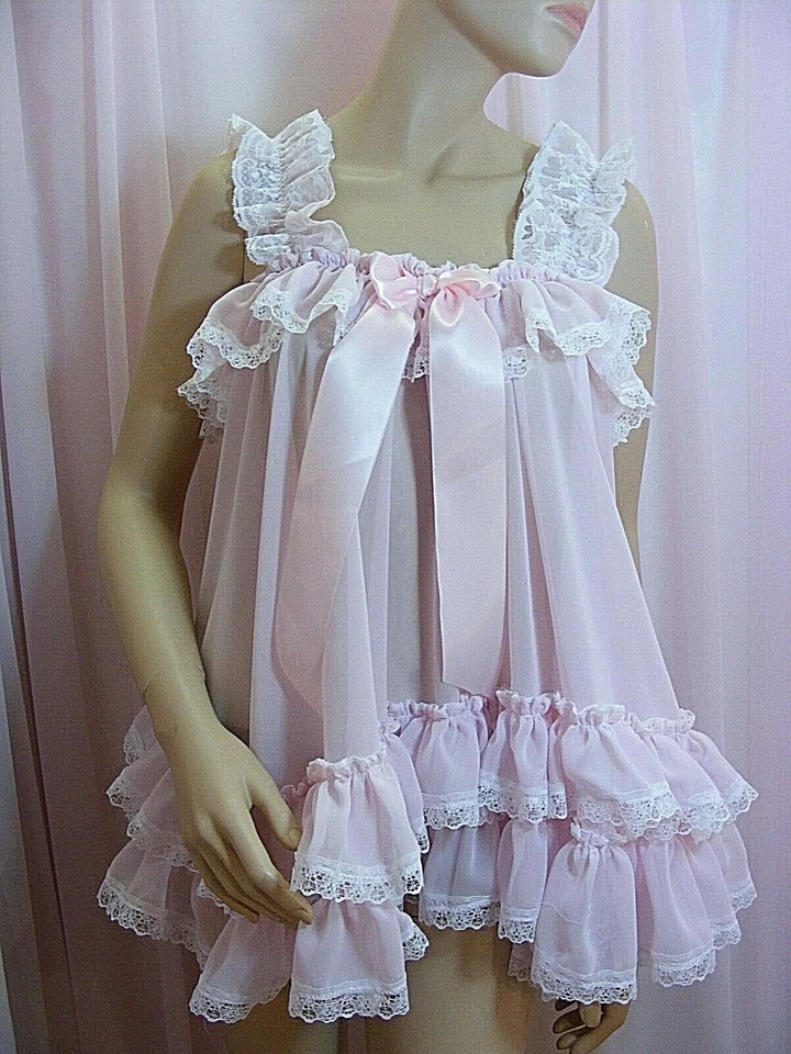 sissy ADULTO Vestido Bebé Rosa Gasa Babydoll Negligee Camisón Vestido Elegante Cosplay Foto 1 de 4