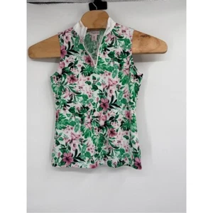 Tommy Bahama Golf Sleeveless Polo Top Shirt Pink Floral Tropical Sz S NWT - Picture 1 of 10