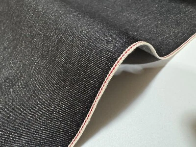 Tecido jeans preto algodão japonês 12 oz com selvage por jarda, algodão índigo - Imagem 1 de 4
