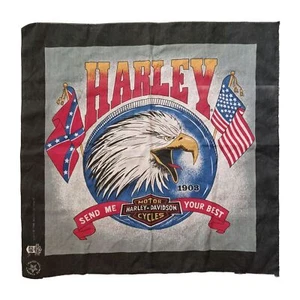 Vintage Harley Davidson Bandana 21x21 Black Flag Eagle Detail Handkerchief USA - Picture 1 of 7