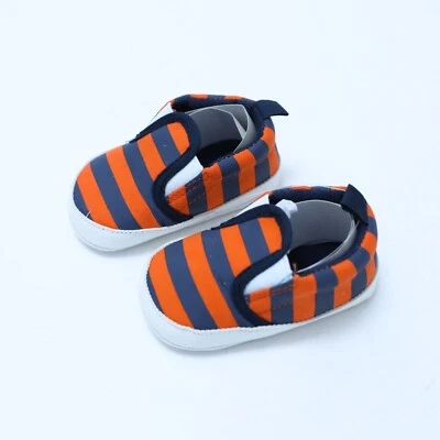 Bebé Niño Pequeño Zapatos Naranja Azul Rayas Talla 1 Bota de Caminar Infantil Nuevo Sin Cordones Foto 1 de 4