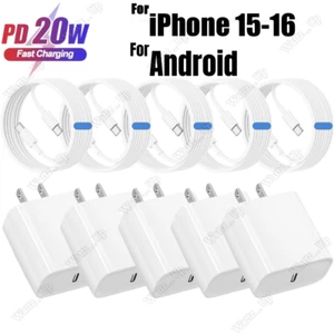PD 20W Fast Charger Dual USB C Cable Lot For iPhone 15 16 Plus iPad Pro Samsung - Picture 1 of 10
