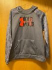 Boys YXL Youth X Large Under Armour Hoodie Gray Orange Pullover Coldgear Loose