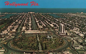 Hollywood FL Florida, Young Circle Hollywood Blvd Luftaufnahme, Vintage Postkarte - Bild 1 von 2