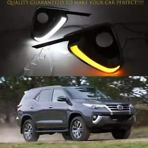 2PCS LED DAYTIME RUNNING FOG LIGHT DRL TURN SIGNAL FOR TOYOTA FORTUNER 2015-2018 - Picture 1 of 9