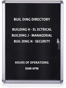Enclosed Changeable Letter Boards Felt Message Board with Locking Door, Black, A - Picture 1 of 7