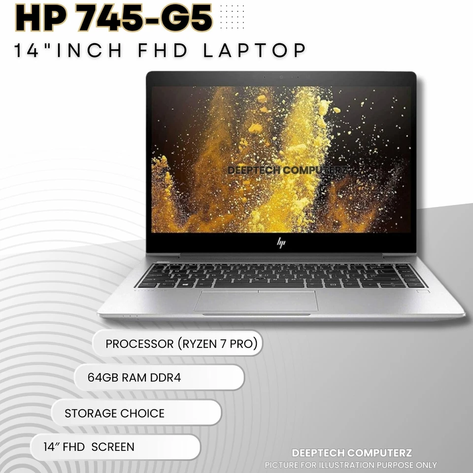 HP EliteBook 735 G5 Laptop 14" AMD Ryzen 7 Pro 32GB RAM 2TB SSD 90 Days Warranty - Image 1 of 4
