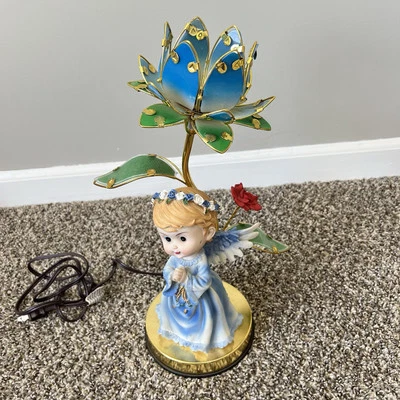 VTG Angle Lotus Flower Petal Multi-Color Night Light Table Lamp Gold Blue Green - Image 1 of 4