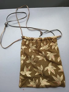 AUTHENTIC LABELED GAIL MARCUS BROWN SUEDE W GOLD/BURGUNDY LEAFS CIRCA 1970 - Bild 1 von 4