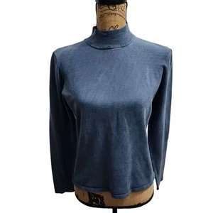 Pendleton Seidenmischung Stehkragen Langarm Oberteil Bluse Pullover Blau M - Bild 1 von 6