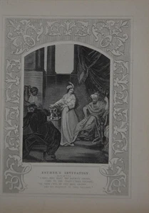 Antique Religious Art Esther's Invitation 1860 Christianity Original Engraving - Picture 1 of 8