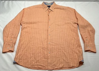 Tommy Bahama Jeans Para Hombres L L L Lino Algodón Botón Frontal Camisa Manga Larga Naranja Foto 1 de 4