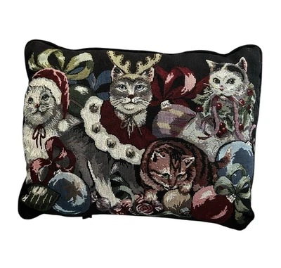 "Cojín tapiz vintage de diseño de gato de Navidad de Bess - 16"" x 12""" Foto 1 de 4