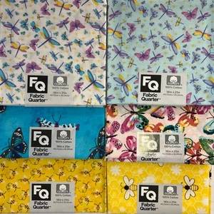 Fabric Quarter Cotton Quilting Butterfly Dragonfly Honey Bee 18”x21” 6pc Lot NEW - Picture 1 of 5