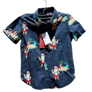 NWT Denim & Flower Ricky Singh Christmas Santa Beach Surfer Hawaiian Shirt Boy 4 - Picture 1 of 11