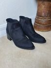 H&M Womens Chelsea Boots Black Faux Suede Stretch Ankle Block Pull On Size 7
