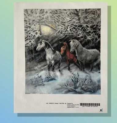 Dogwood Denim Fabric 38" x 18": Ponies in the Snow - 2 - 14" x 13" Printed Areas - Image 1 of 4