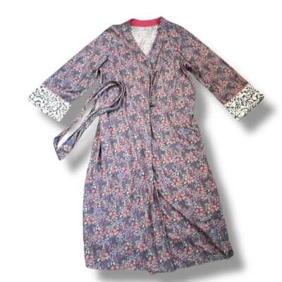 Bata Larga Jill Dormir Ultra Suave Tubería Puños Floral Bolsillos con Cinturón Mediana Foto 1 de 4