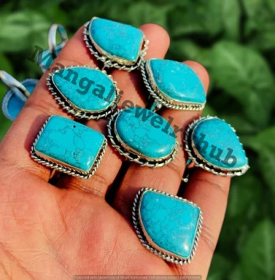 Lote de 10 piezas de anillos enchapados en plata 925 con piedras preciosas turquesa Best Buy al por mayor de joyas Foto 1 de 4