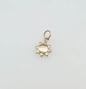 14K Solid Yellow Gold Mini/Petite Celestial Sun Charm Pendant 13x7mm - Picture 1 of 18