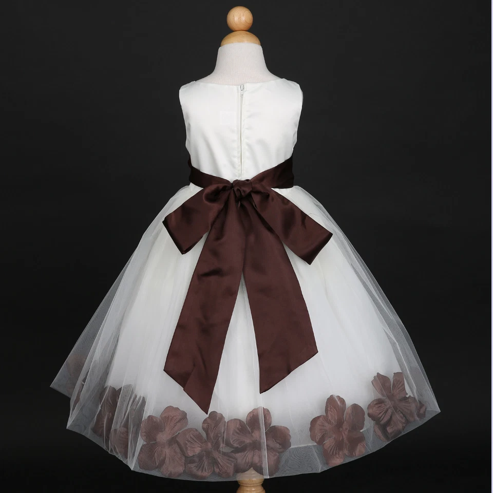 Vendedor dos EUA Vestido de Casamento Marfim Florista Pétalas Muitas Cores 12M 18M 2 4 6 8 10 - Imagem 1 de 1