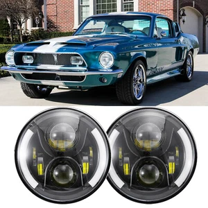For Ford Mustang 1965-1978 LED 7" Headlight Ring DRL Hi/Lo Beam + Turn Signal DF - Picture 1 of 10