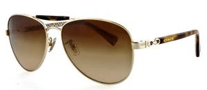 New COACH HC7041 Alton 917613 59mm Gold Tortoise Sand Sig C Aviator Sunglasses - Picture 1 of 7