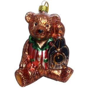 BRASS KEY Teddy Bear in Time Vintage Christmas Ornament Hand Blown Glass 1999 - Picture 1 of 9