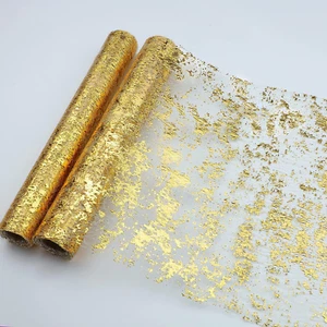 2 Pieces Gold Table Runner, Sequin Glitter Foil Metallic Thin Mesh Runner Roll 1 - Picture 1 of 12