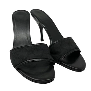GUCCI Vintage GG Monogram Logo Sandals Heels #36-36.5 Black Canvas Leather - Picture 1 of 11