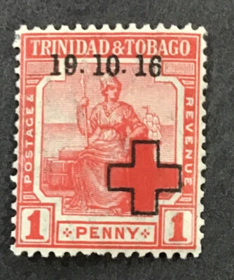 British 1916 Trinidad & Tobago VF MLH KGV 1d Sc#B3 Error No . After 16 (A) - Изображение 1 из 2