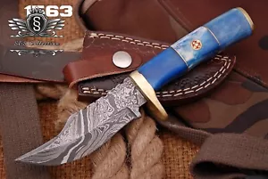 Custom Handmade Damascus Steel Hunting Skinner Knife With Premium Leather Cover, - Picture 1 of 5