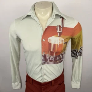 Vintage 70s Hutspah Beer Party Disco Hippy Nik Nik Polyester Mens Small - Picture 1 of 24