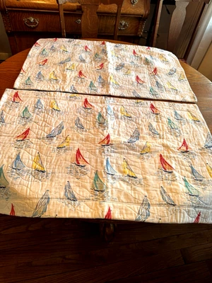 2 Laura Ashley Pillow Shams Queen Sail Boat Quilted White Nautical Ocean FreShip - Image 1 of 4
