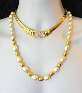 Vtg NAPIER Gold Tone Collar Choker Bold Statement Necklace shiny LOT LL93 - Picture 1 of 18