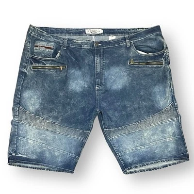 Akademiks Y2K Jeanius Shorts Mens 52 Distressed Jorts Med Wash Blue Jean Denim - Image 1 of 4