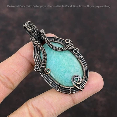 Oferta de Navidad Cobre Ovalado Amazonita Piedra Madre Elegante Alambre Envuelto Colgante Foto 1 de 4
