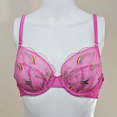 Playful Promises Coccinelle Shooting Star Pride Embroidery Bra, Pink / Rainbow - Image 1 of 4