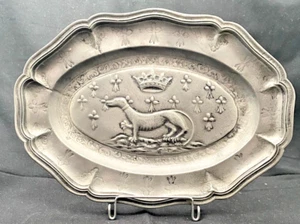 BEAUTIFUL ANTIQUE FRENCH ANNE OF BRITANNY COAT OF ARMS TIN TRAY 11". c1880 g - Picture 1 of 7