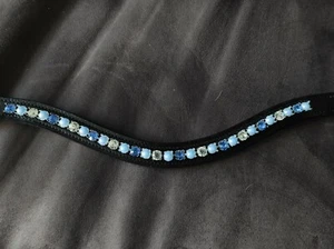 Stirnriemen Trense Zaumzeug Pferd Leder Strass Glitzer WB VB Pony blau hellblau - Bild 1 von 1