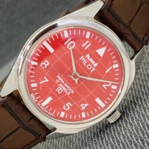 VINTAGE HMT PILOT HANDAUFZUG INDISCHE HERRENUHR ORANGEFARBENES ZIFFERBLATT a795-U - Bild 1 von 9