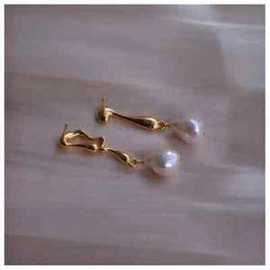 Preciosos Pendientes Colgantes AAA+ Mar del Sur Gota Perla Blanca Oro 14k P - Imagen 1 de 6