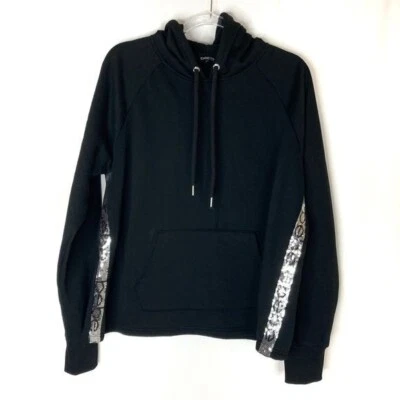 Sudadera con capucha Bebe Sport negra con logotipo a rayas y lentejuelas para mujer 1X Foto 1 de 4