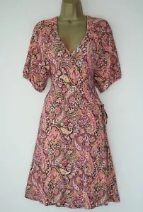 NEXT PAISLEY PRINT JERSEY FIXED WRAP TEA SKATER DRESS SIZE 16 PUFF SLEEVES - Picture 1 of 4