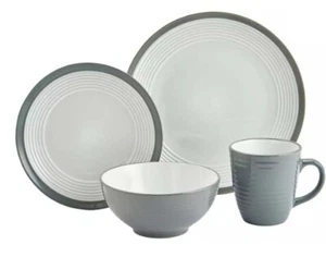 Ribbed 16 Piece Stoneware Dinner Set - Grey - Picture 1 of 1